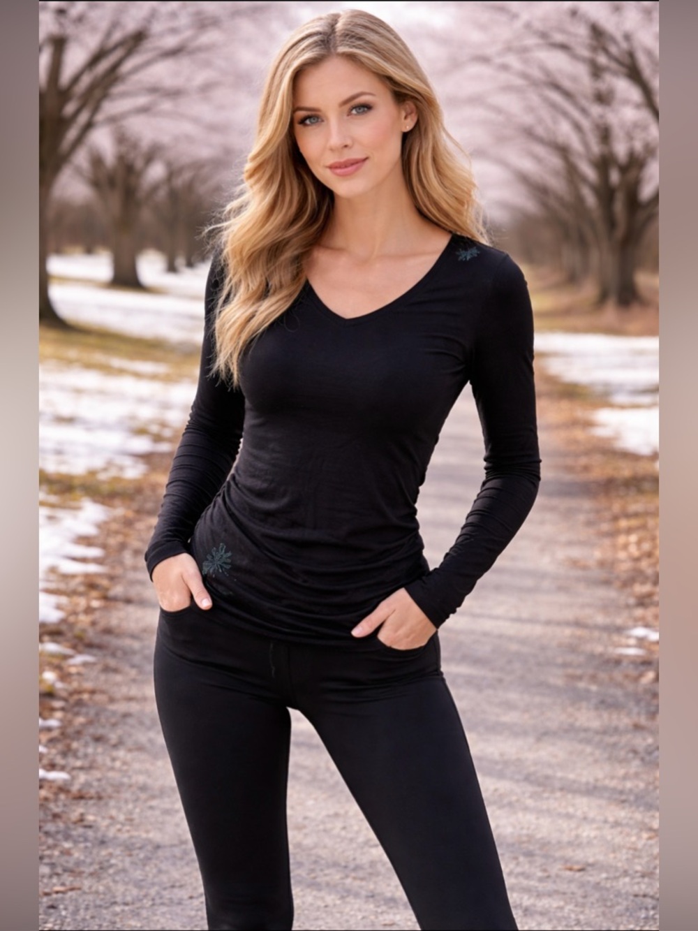 Icebreaker Black V-Neck Long Sleeve Base Layer